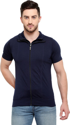 Tresna Trending Solid Men Polo Neck Dark Blue T-Shirt