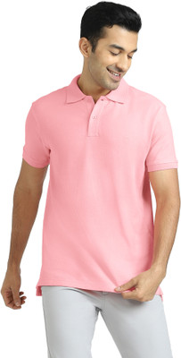 XYXX Solid Men Polo Neck Pink T-Shirt