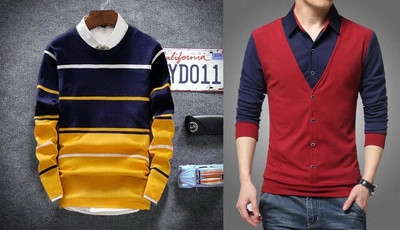 Try This Colorblock Men Round Neck Blue, Yellow, Maroon T-Shirt