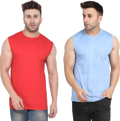 Moordale Fab Solid Men Round Neck Red, Blue T-Shirt