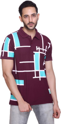 KNOTRIX Printed Men Polo Neck Maroon T-Shirt