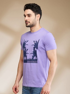 BEING HUMAN Printed Men Crew Neck Purple T-Shirt