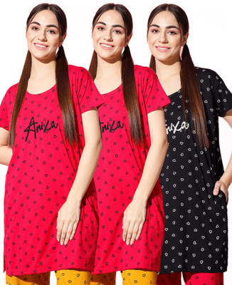 ANIXA Printed, Typography Women Round Neck Multicolor T-Shirt