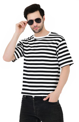 SIVAGAR Striped Men Round Neck Black T-Shirt