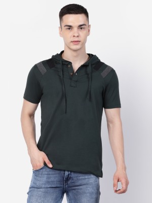 KALT Colorblock Men V Neck Dark Green T-Shirt