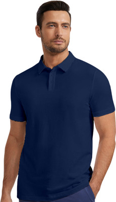 Cool Plus Solid Men Polo Neck Dark Blue T-Shirt