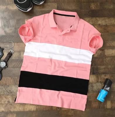 Try This Colorblock Men Polo Neck Pink T-Shirt