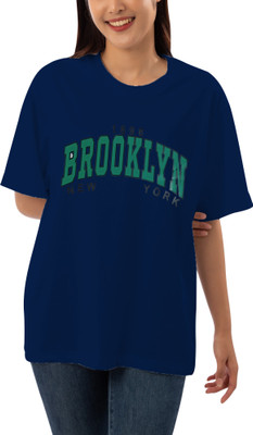 LcyFlame Typography Women Round Neck Blue T-Shirt