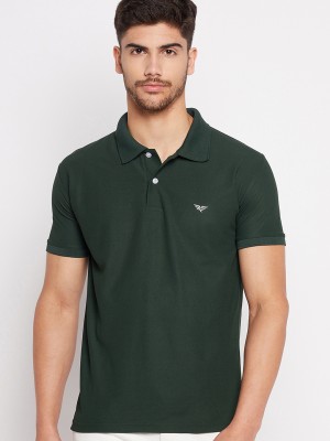 RISS Solid Men Polo Neck Dark Green T-Shirt