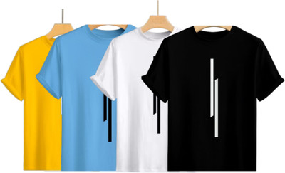 MISTY COLLECTION Printed Men Round Neck Yellow, Black, White, Light Blue T-Shirt