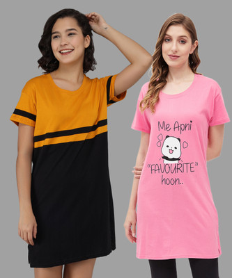 Christy World Printed Women Round Neck Yellow, Black, Pink T-Shirt