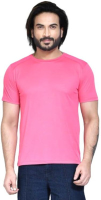 altius Solid Men Round Neck Pink T-Shirt