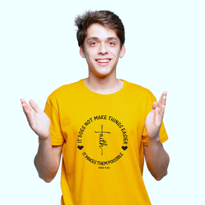 Witty Curls Printed Men Round Neck Yellow T-Shirt