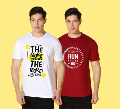 WOOSTRO Printed, Solid Men Round Neck Multicolor T-Shirt
