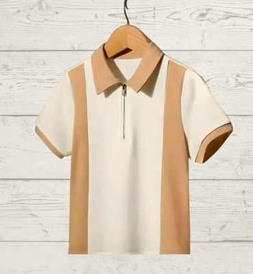 KVS COLLETIONS Colorblock, Self Design Men Polo Neck Purple, White T-Shirt