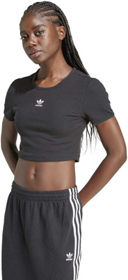 ADIDAS Printed Women Round Neck Black T-Shirt