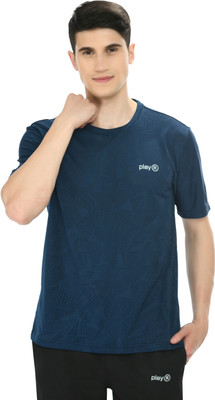 playR Printed Men Round Neck Blue T-Shirt