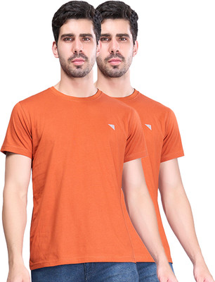 Ramraj Cotton Solid Men Crew Neck Orange T-Shirt