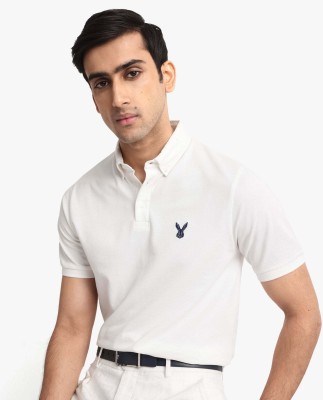 RARE RABBIT Solid Men Polo Neck White T-Shirt