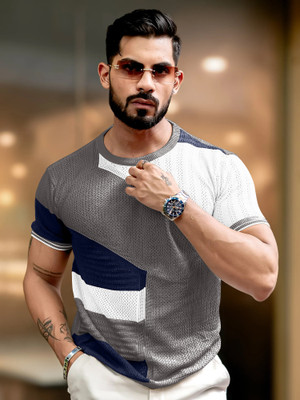 MANIAC Self Design Men Round Neck Grey T-Shirt