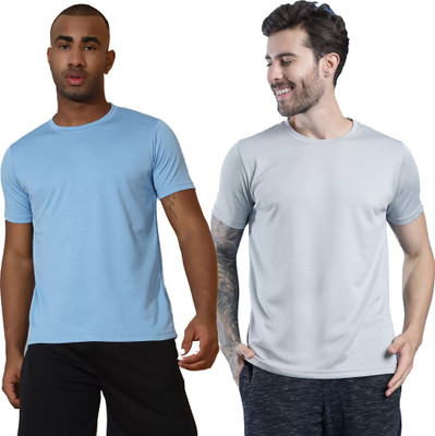 Adorbs Trend Solid Men Round Neck Blue, Grey T-Shirt