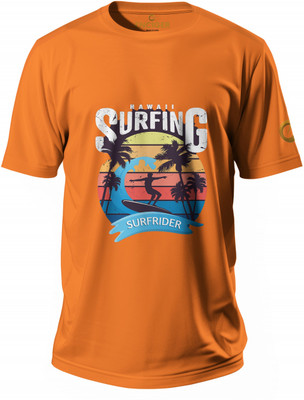 Enciger Graphic Print Men Round Neck Orange T-Shirt