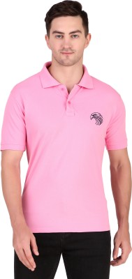 JAZZFIRE Solid Men Polo Neck Pink T-Shirt