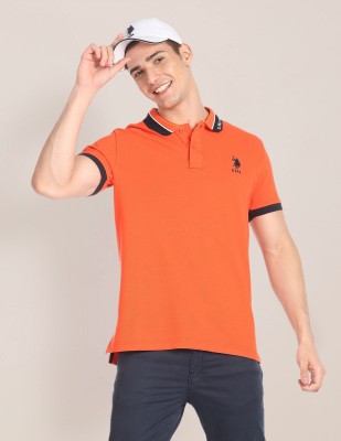 U.S. POLO ASSN. Solid Men Polo Neck Orange T-Shirt
