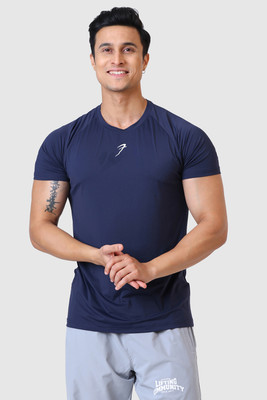 FuaarK Solid Men Round Neck Navy Blue T-Shirt