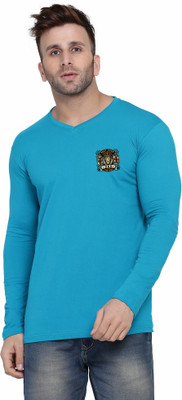 GEUM Graphic Print Men V Neck Light Green T-Shirt