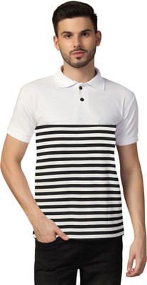 tfurnish Striped Men Polo Neck Black T-Shirt