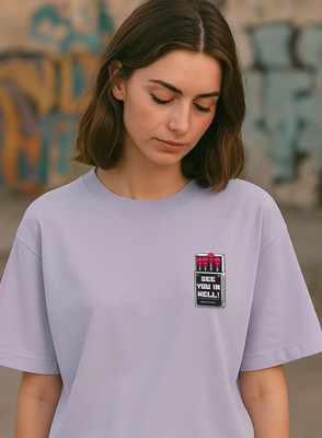 Hazuku Graphic Print, Cartoon, Abstract, Printed Women Round Neck Purple T-Shirt