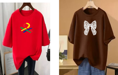 RAPTUROUS Printed Women Round Neck Red, Brown T-Shirt