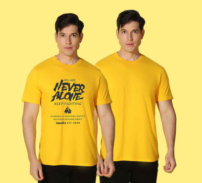 WOOSTRO Printed, Solid Men Round Neck Yellow T-Shirt