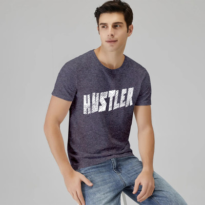 Tribal Slang Printed Men Round Neck Grey T-Shirt