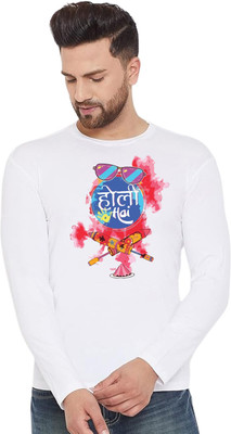 LV CARE Printed Men Round Neck White T-Shirt