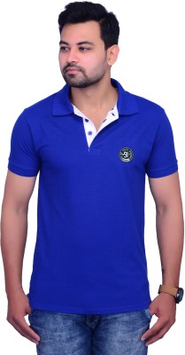 Cousin's Solid Men Polo Neck Blue T-Shirt