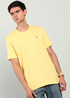 Raymond Solid Men Round Neck Yellow T-Shirt