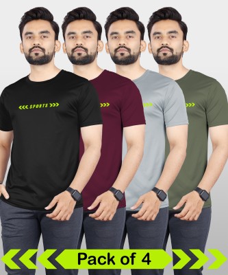 VeBNoR Solid Men Round Neck Black, Maroon, Grey, Dark Green T-Shirt