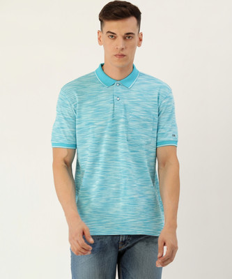 PETER ENGLAND Printed Men Polo Neck Blue T-Shirt