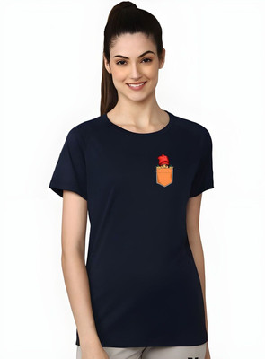 SZN Graphic Print Women Round Neck Dark Blue T-Shirt