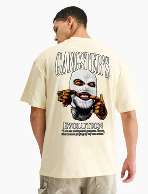 BubbleTwyst Graphic Print Men Round Neck Beige T-Shirt