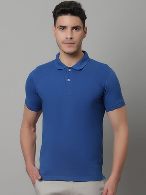 CANTABIL Solid Men Polo Neck Blue T-Shirt