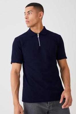 Styvibe Solid Men Polo Neck Black T-Shirt