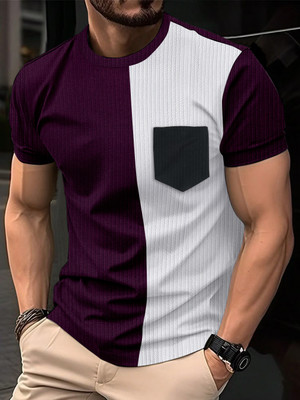TANNU FAB Self Design Men Boat Neck Purple T-Shirt