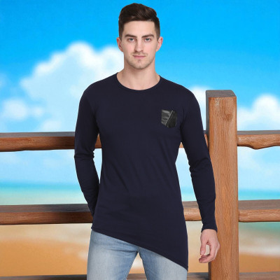 FARICON Solid Men Round Neck Dark Blue T-Shirt