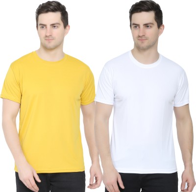 KEOTI Solid Men Round Neck White, Yellow T-Shirt