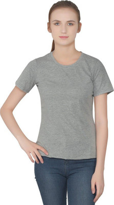 Trendfull Solid Women Round Neck Grey T-Shirt