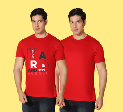 WOOSTRO Printed Men Round Neck Red T-Shirt