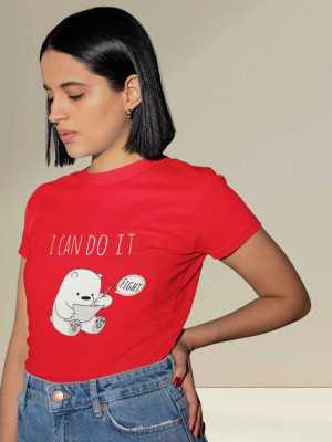 PD CLORI Solid Women Round Neck Red T-Shirt